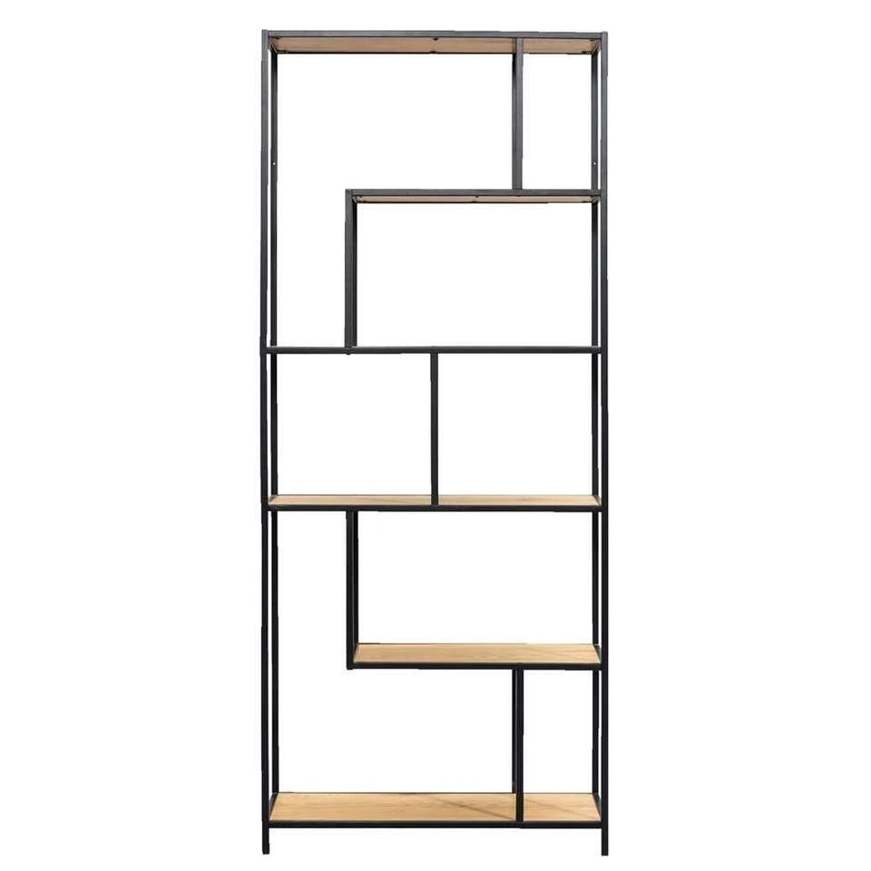 Boekenkast Jaxx - Zwart/naturel - 185x77x35 Cm