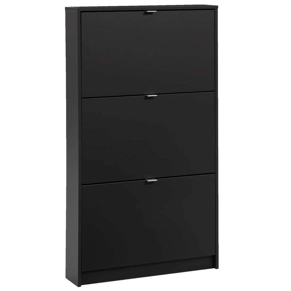 Schoenenkast Hamburg 3 Kleppen - Zwart - 123,6x70,3x24 Cm - Afbeelding 2