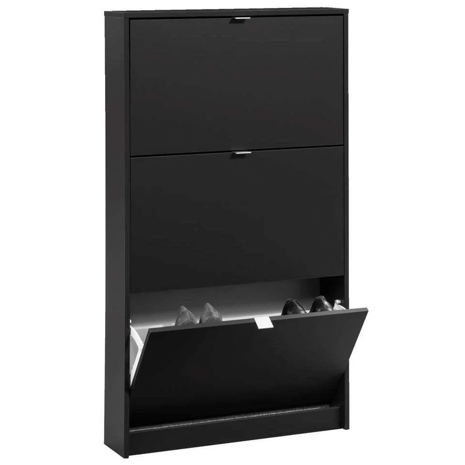 Schoenenkast Hamburg 3 Kleppen - Zwart - 123,6x70,3x24 Cm - Afbeelding 3