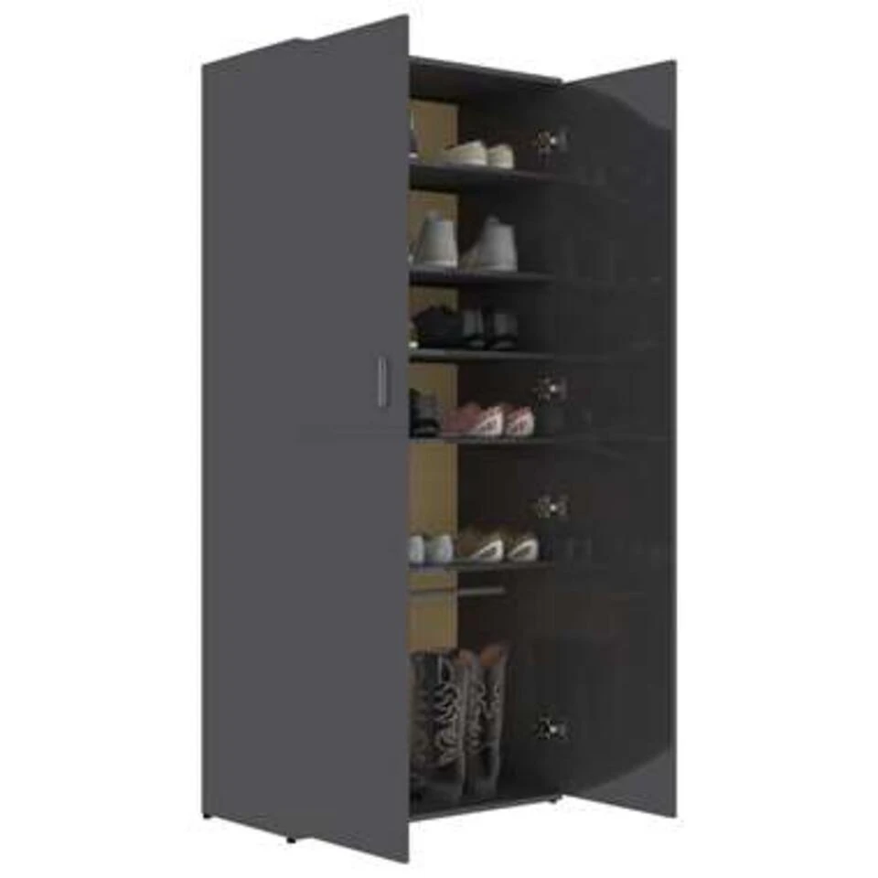 VidaXL Schoenenkast 80x39x178 Cm Spaanplaat Hoogglans Grijs - Afbeelding 4
