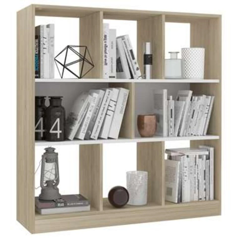 VidaXL Boekenkast 97,5x29,5x100 Cm Bewerkt Hout Wit En Eikenkleurig - Afbeelding 3