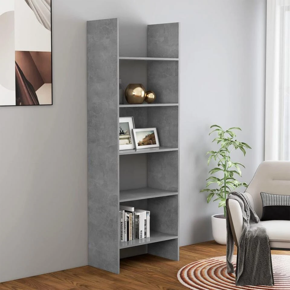 VidaXL Boekenkast 60x35x180 Cm Spaanplaat Betongrijs - Afbeelding 2