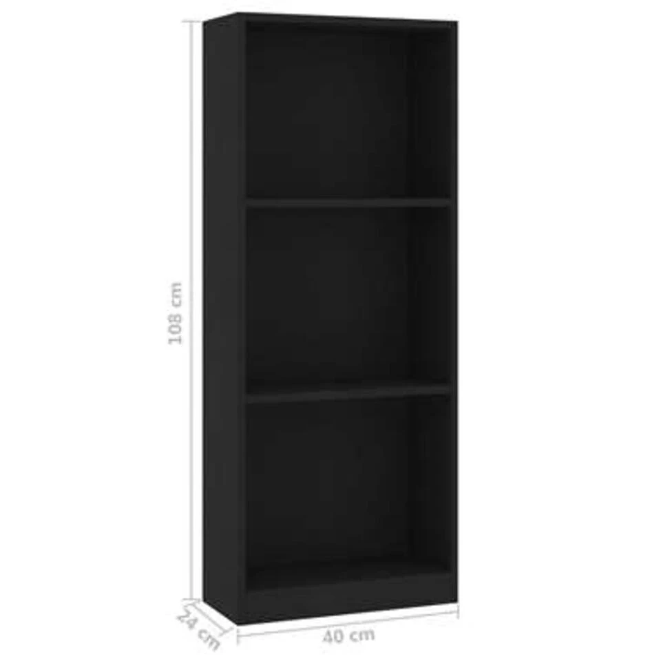VidaXL Boekenkast Met 3 Schappen 40x24x108 Cm Bewerkt Hout Zwart - Afbeelding 4