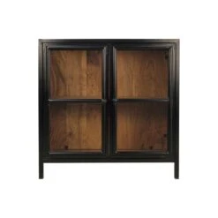 Vitrinekast Kingston - Naturel/zwart - 90x90x40 Cm