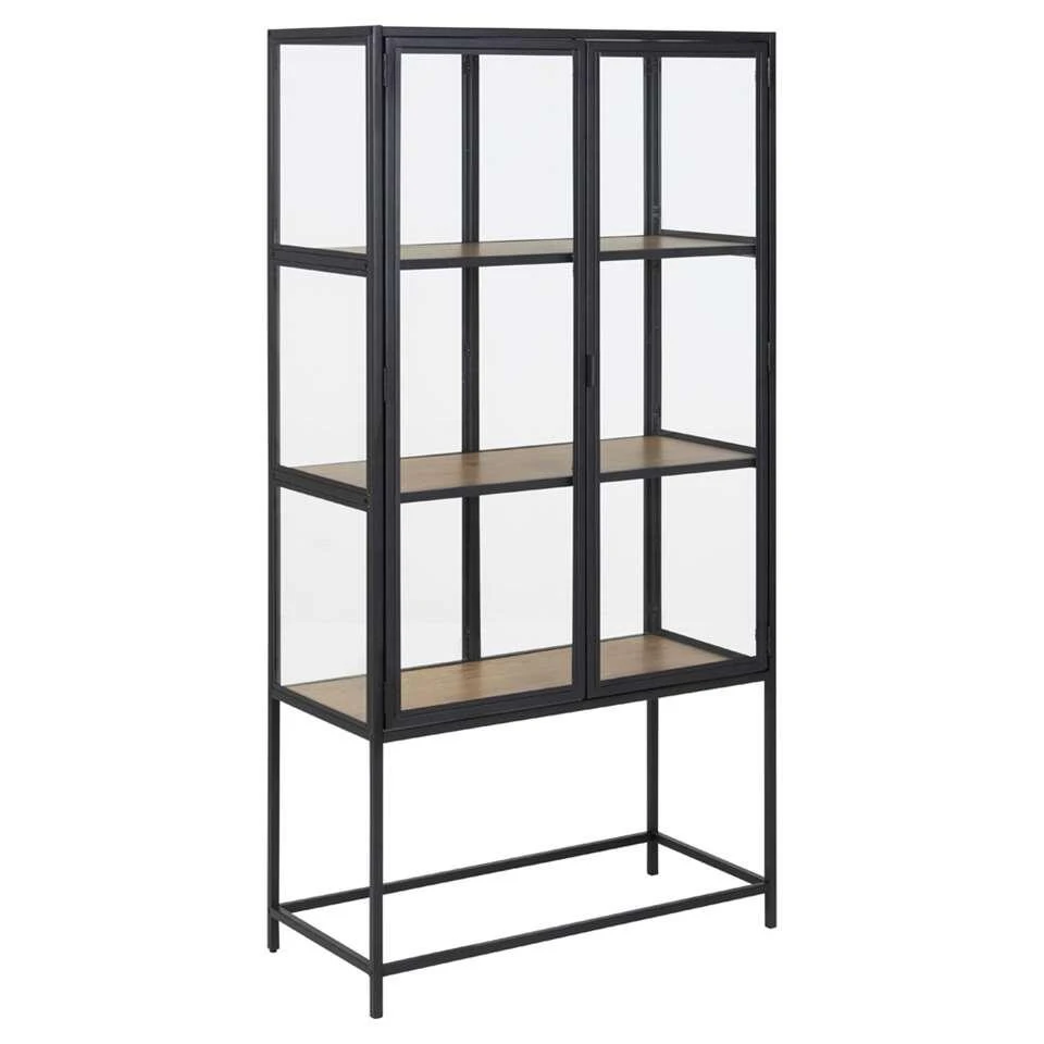 Vitrine Adino - Zwart/eikenkleur - 150x77x35 Cm