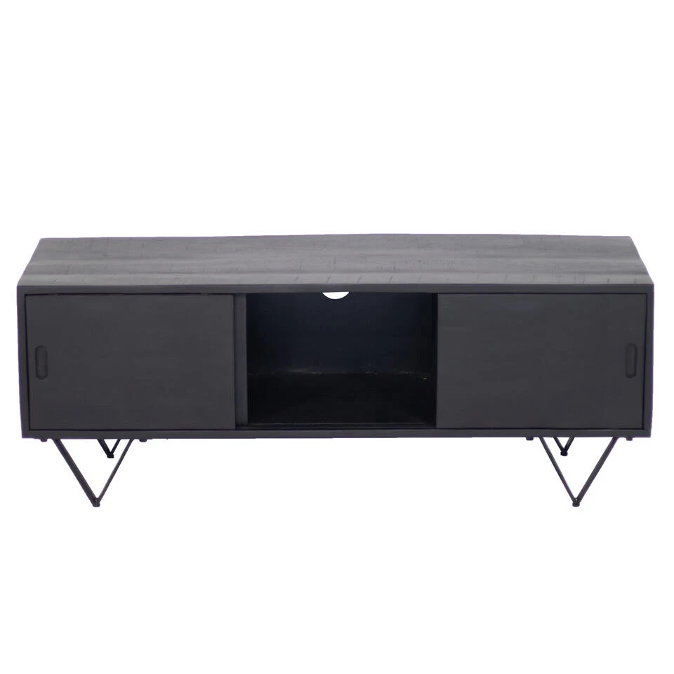 Giga Meubel Tv-Meubel Zwart - Mangohout - 120x40x60cm - Schuifdeuren - Afbeelding 4