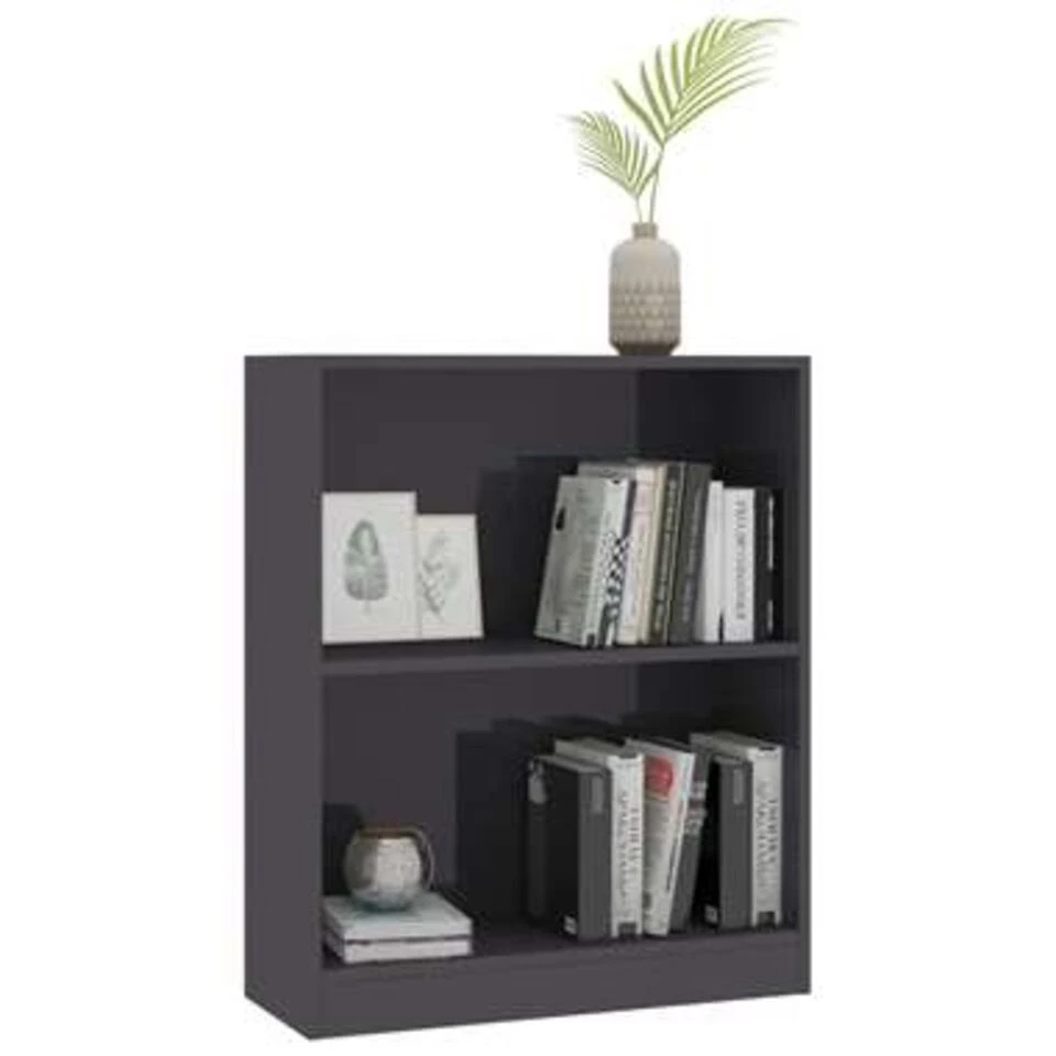 VidaXL Boekenkast 60x24x74,5 Cm Bewerkt Hout Hoogglans Grijs - Afbeelding 2