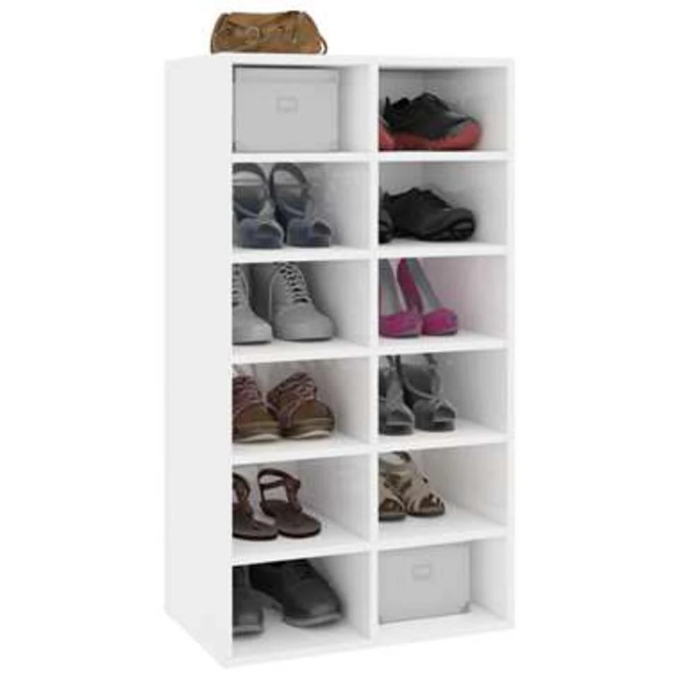 VidaXL Schoenenrek 54x34x100,5 Cm Bewerkt Hout Hoogglans Wit - Afbeelding 3