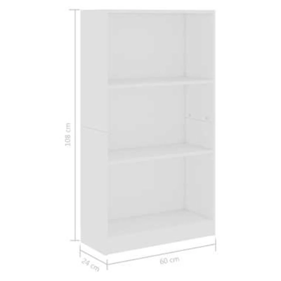 VidaXL Boekenkast Met 3 Schappen 60x24x109 Cm Bewerkt Hout Wit - Afbeelding 4