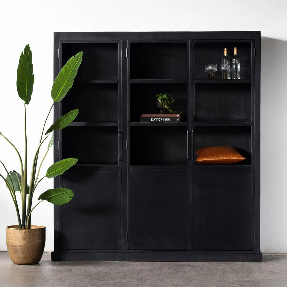 Giga Meubel Vitrinekast Metaal Zwart - 180x44x200cm - 3 Deurs - James - Afbeelding 3