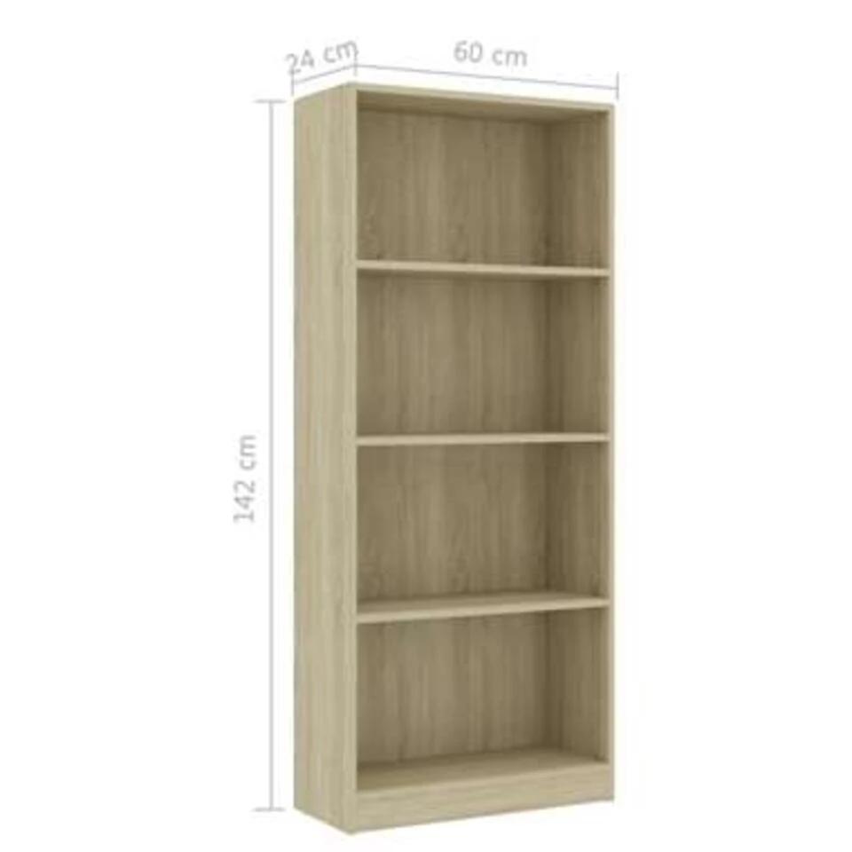 VidaXL Boekenkast Met 4 Schappen 60x24x142 Cm Bewerkt Hout Sonoma Eik - Afbeelding 4